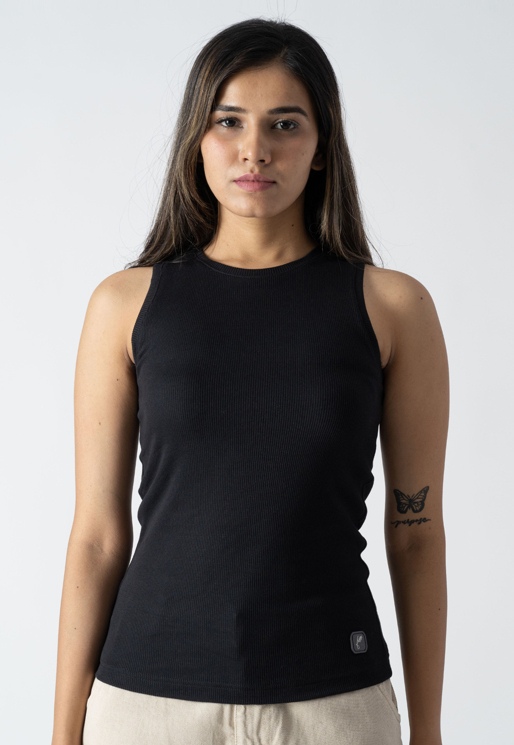 Black Cotton Ribbed Sleeveless Top 313253