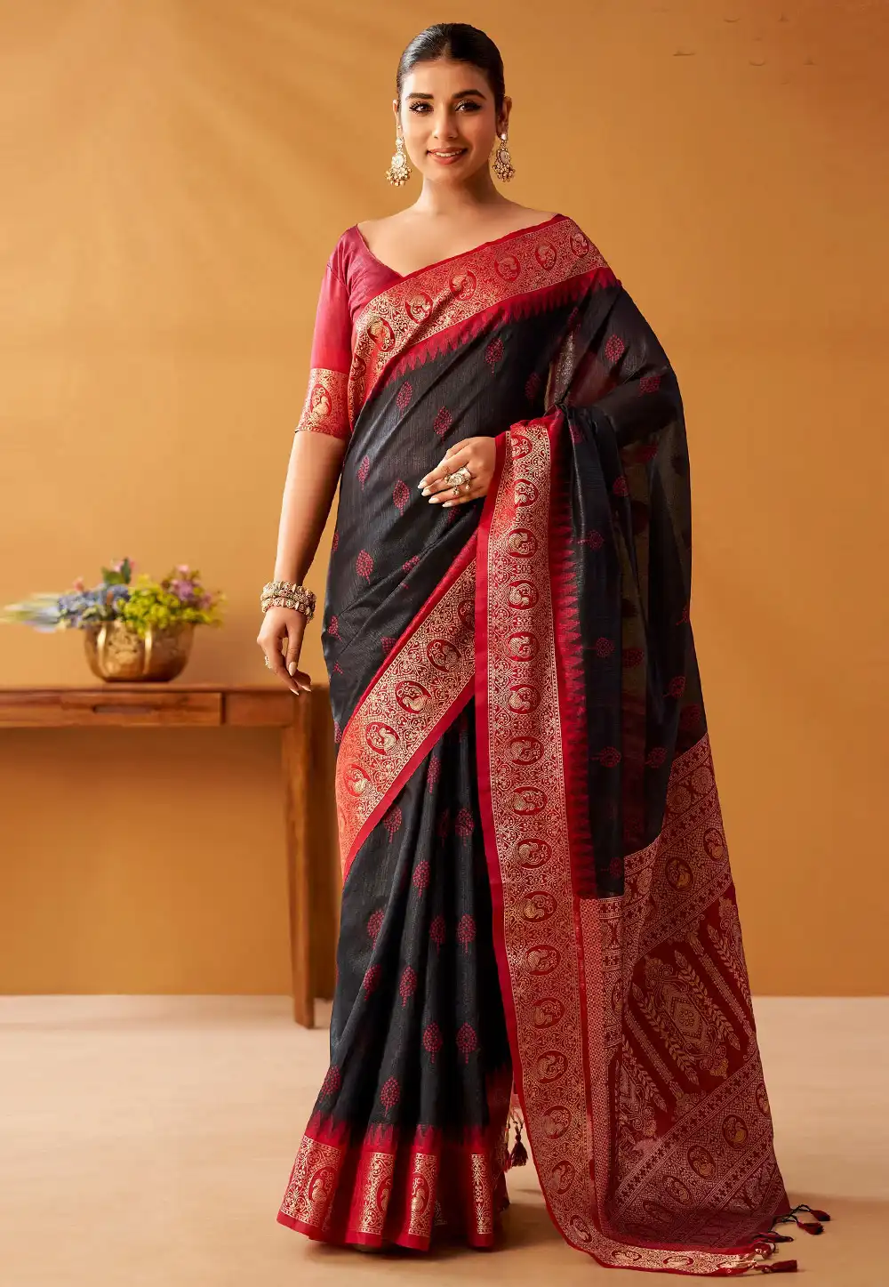 Black Cotton Saree With Blouse 328198