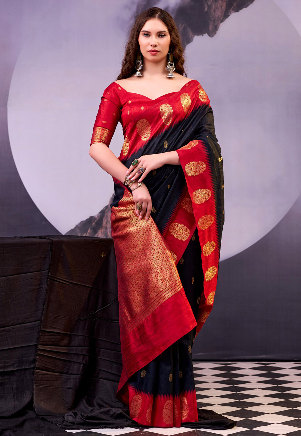 Black Cotton Saree With Blouse 328834