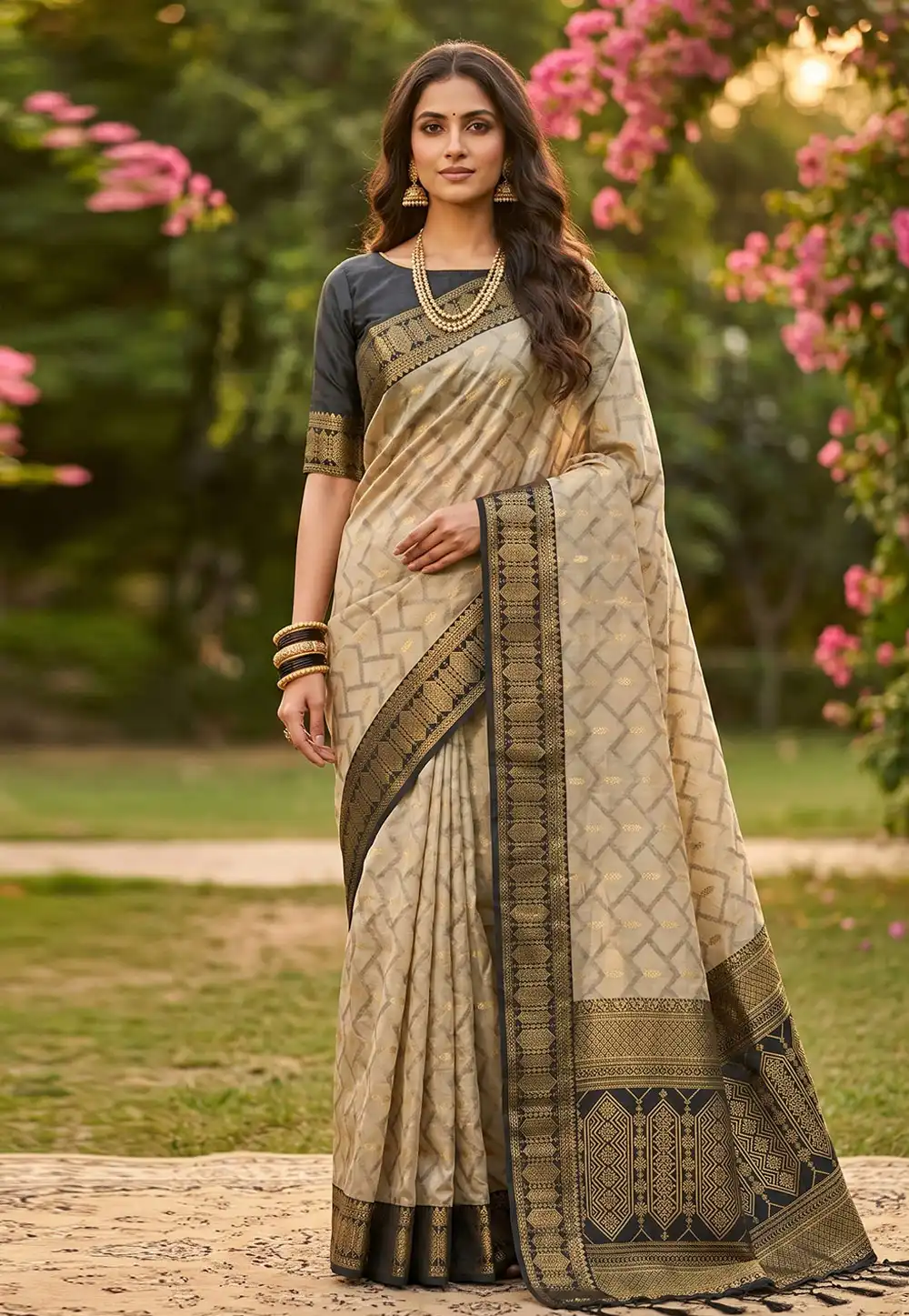 Black Cotton Saree With Blouse 329512