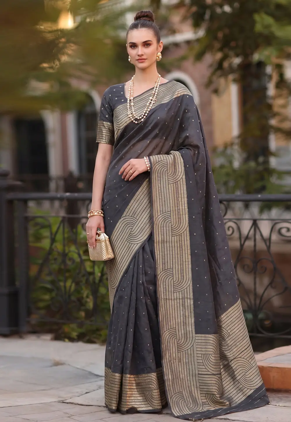 Black Cotton Saree With Blouse 332315