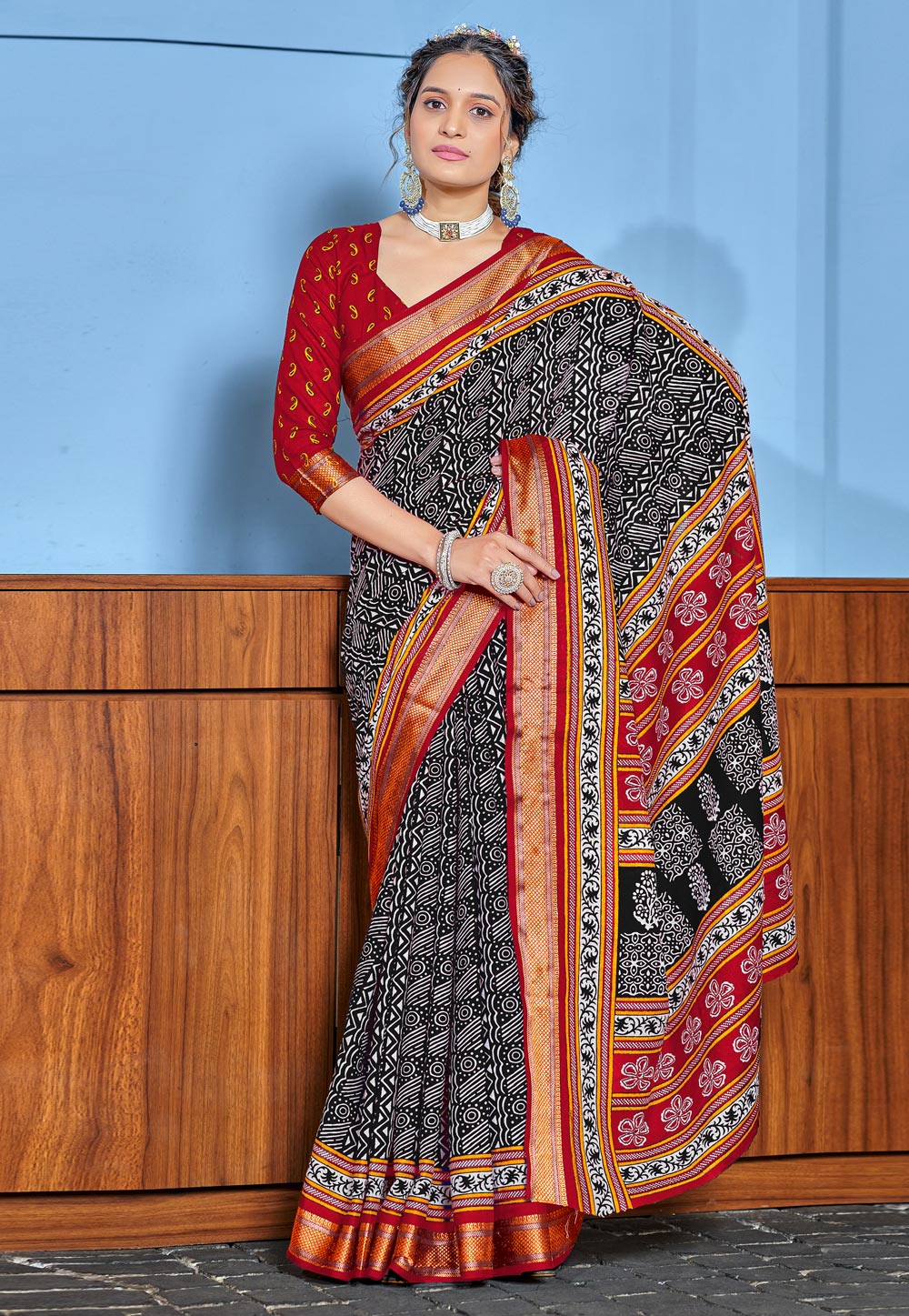 Black Cotton Saree With Blouse 312168