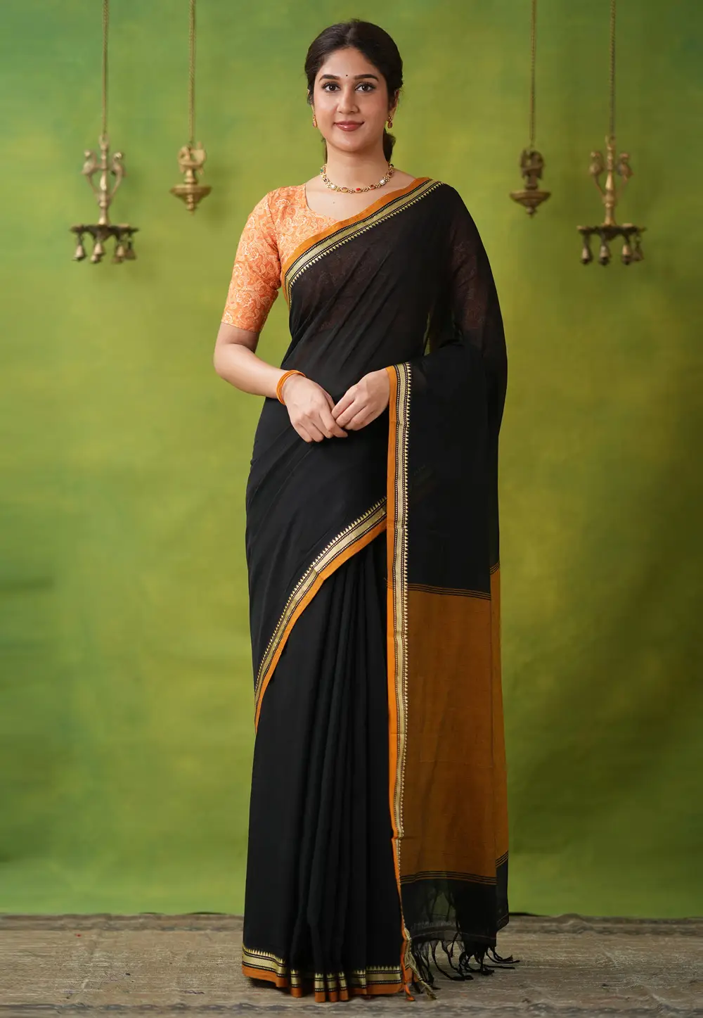Black Cotton Saree With Blouse 332756