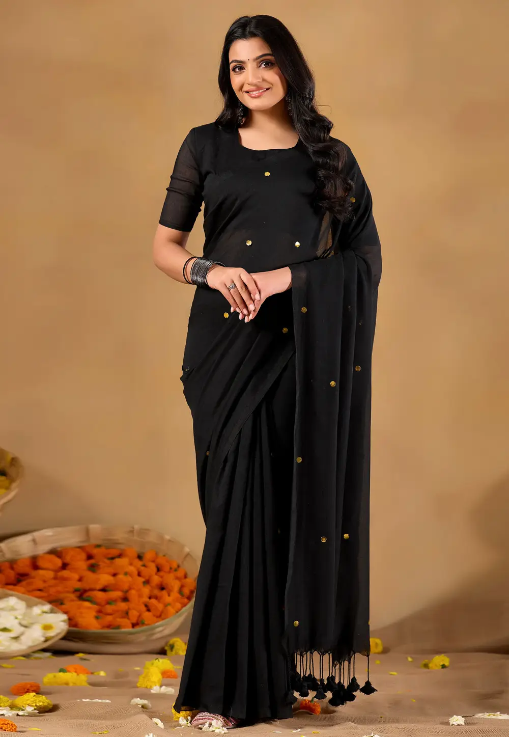 Black Cotton Saree With Blouse 332682