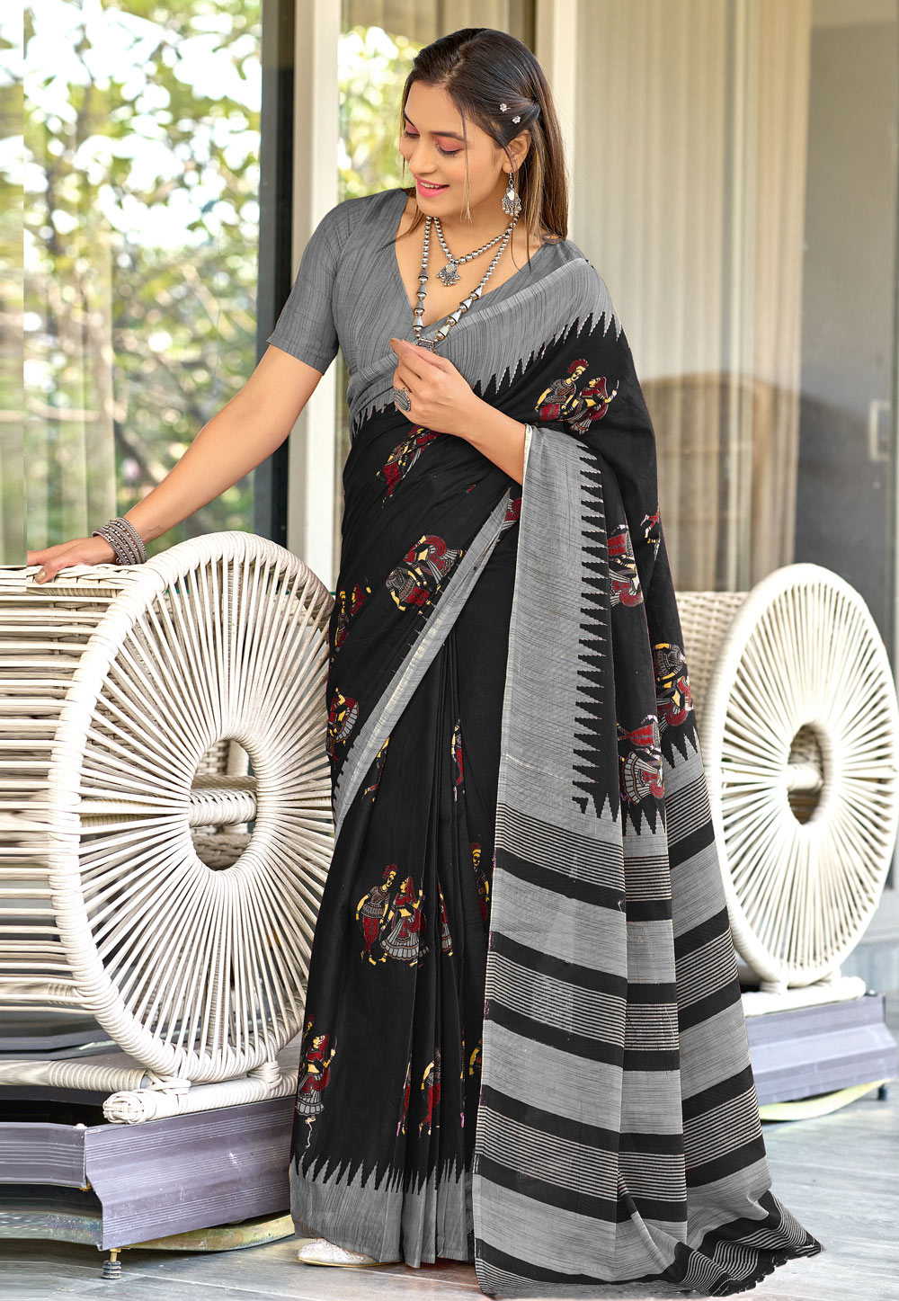 Black Cotton Saree With Blouse 312139