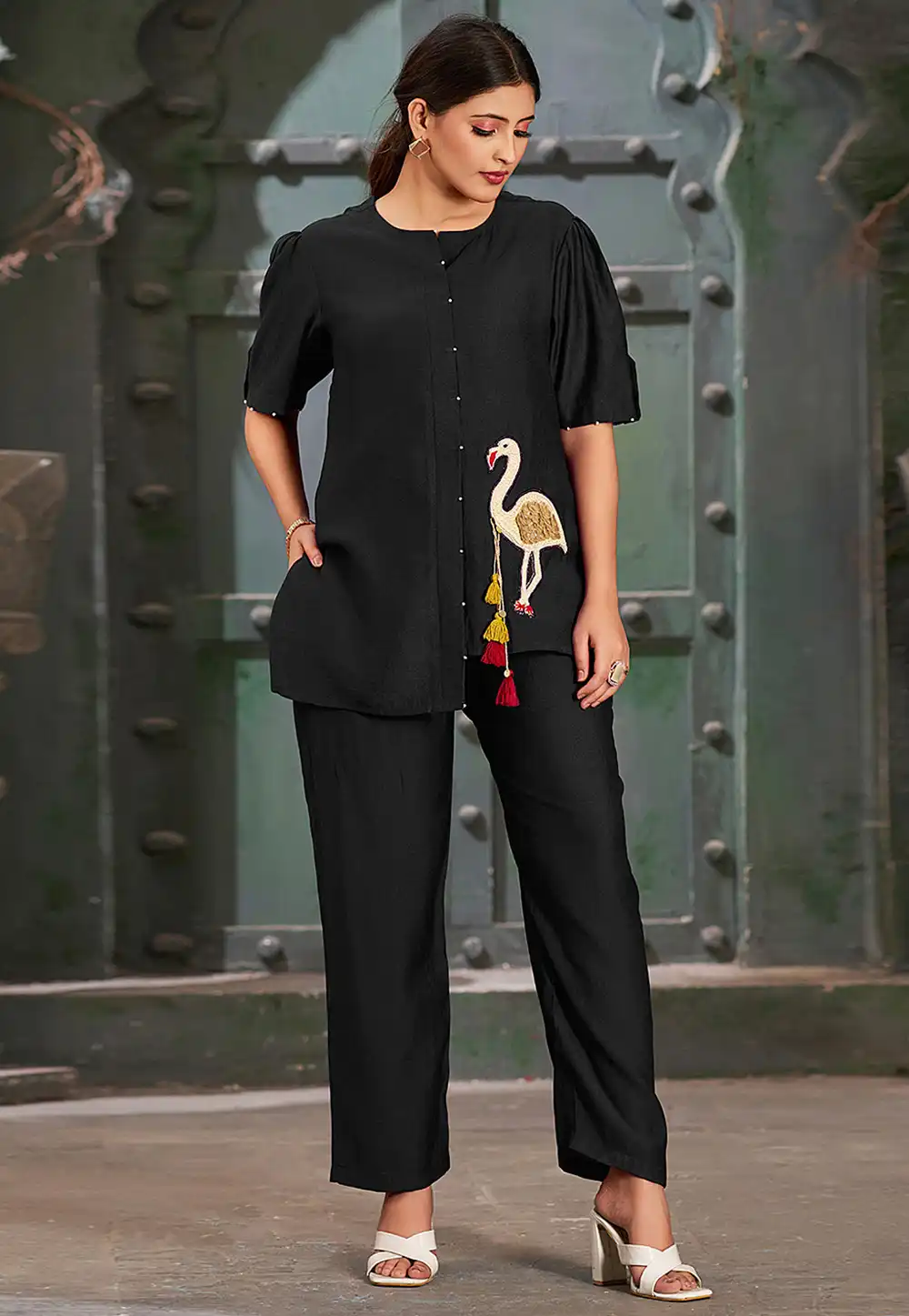 Black Cotton Silk Co-Ords Set 308091
