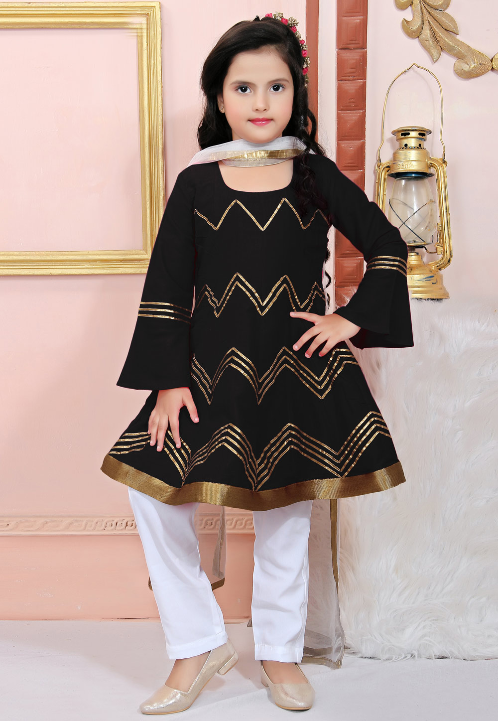 Black Cotton Silk Kids Pant Style Suit 312245