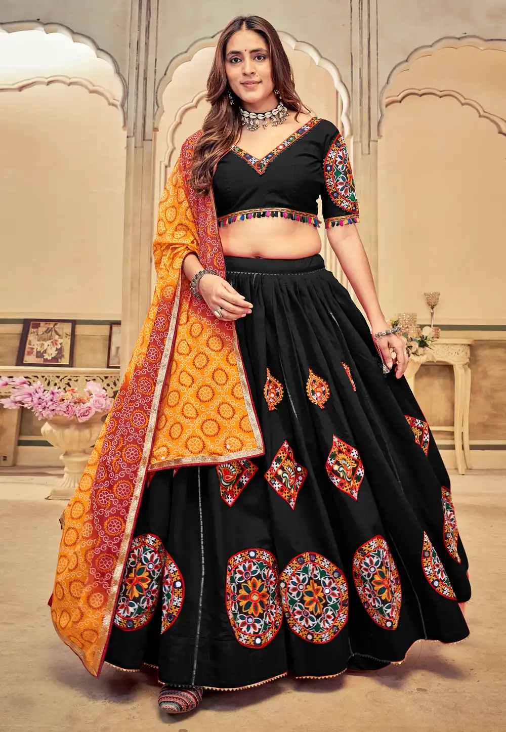 Black Cotton Silk Navratri Chaniya Choli 314528