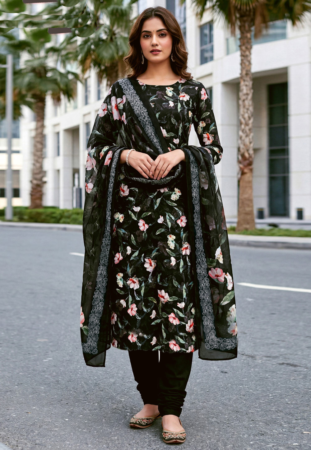 Black Crepe Churidar Suit 328351
