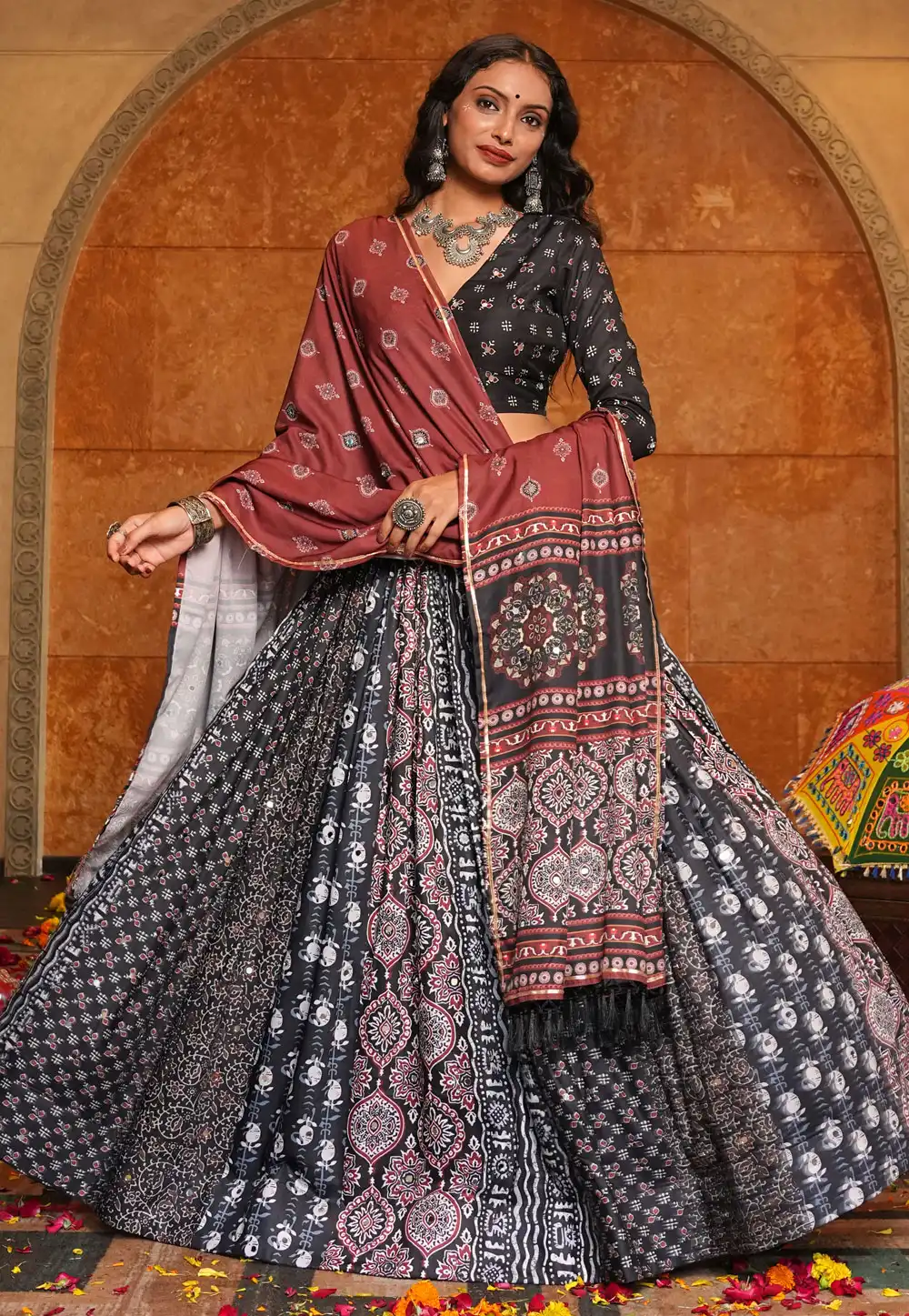 Black Crepe Navratri Chaniya Choli 314155