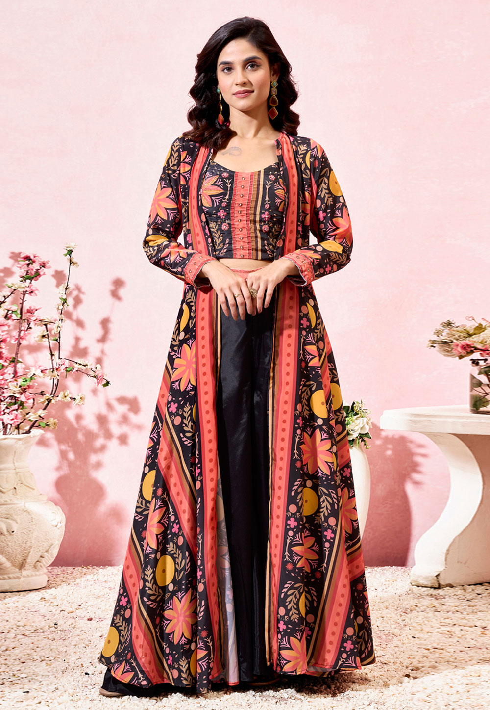 Black Crepe Palazzo With Crop Top 311225