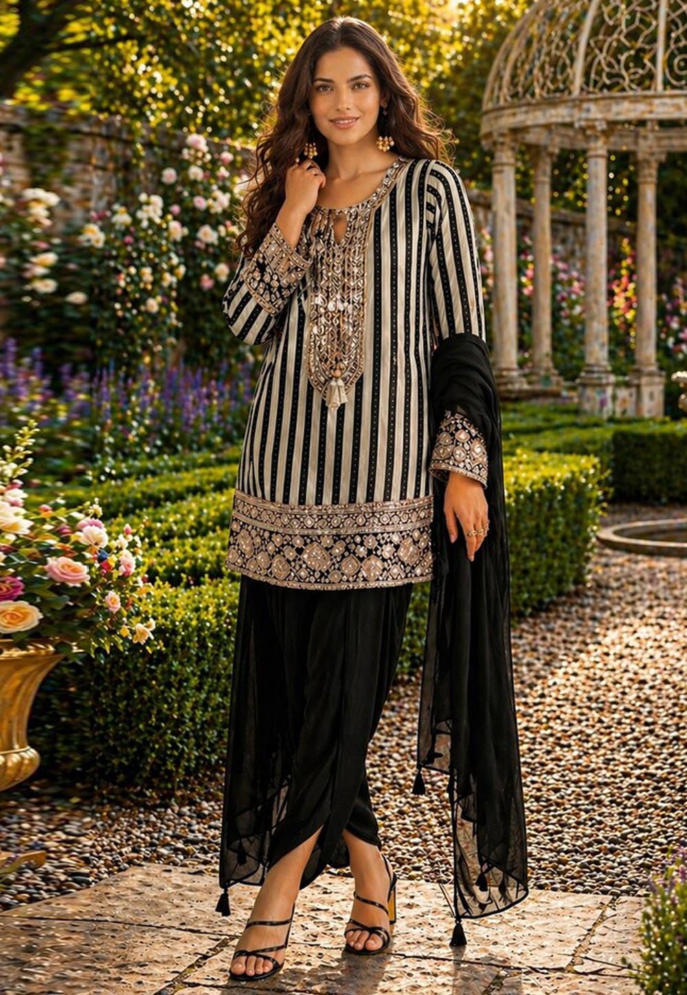 Black Crepe Silk Dhoti Salwar Suit 328506