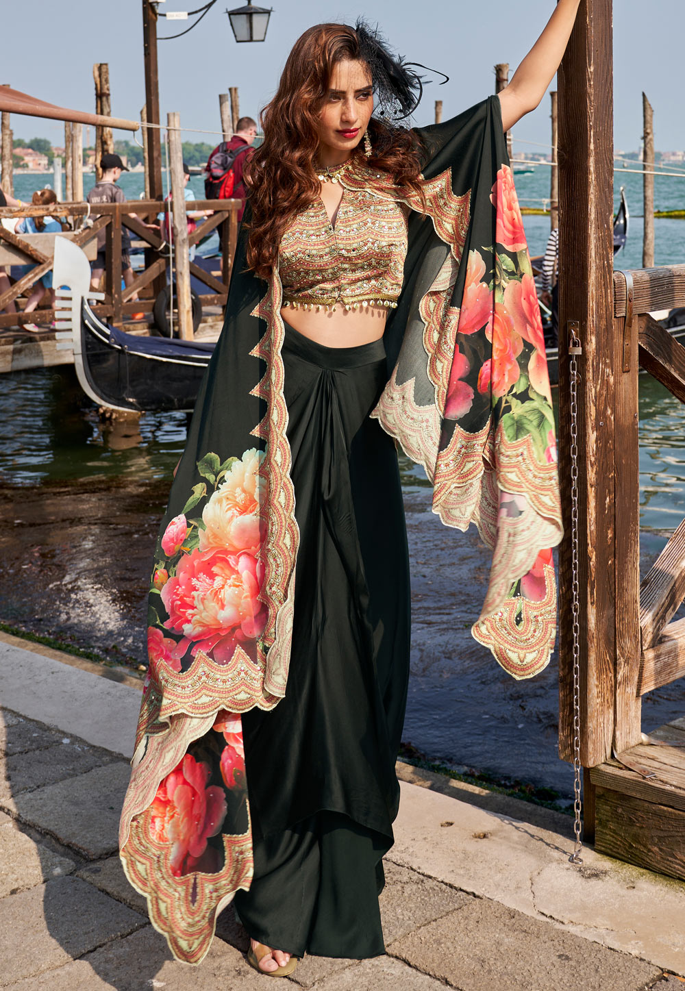 Black Crepe Silk Jacket Style Suit 325933