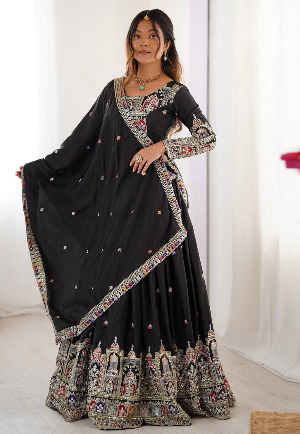 Black Crepe Silk Lehenga Choli 329208