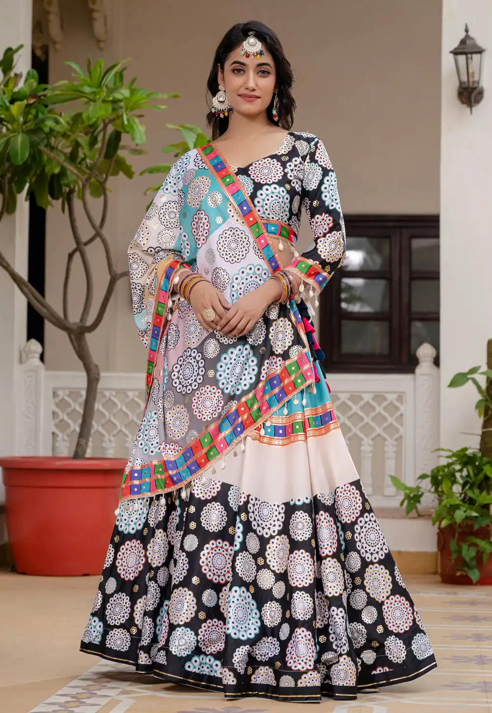 Black Crepe Silk Navratri Chaniya Choli 313491