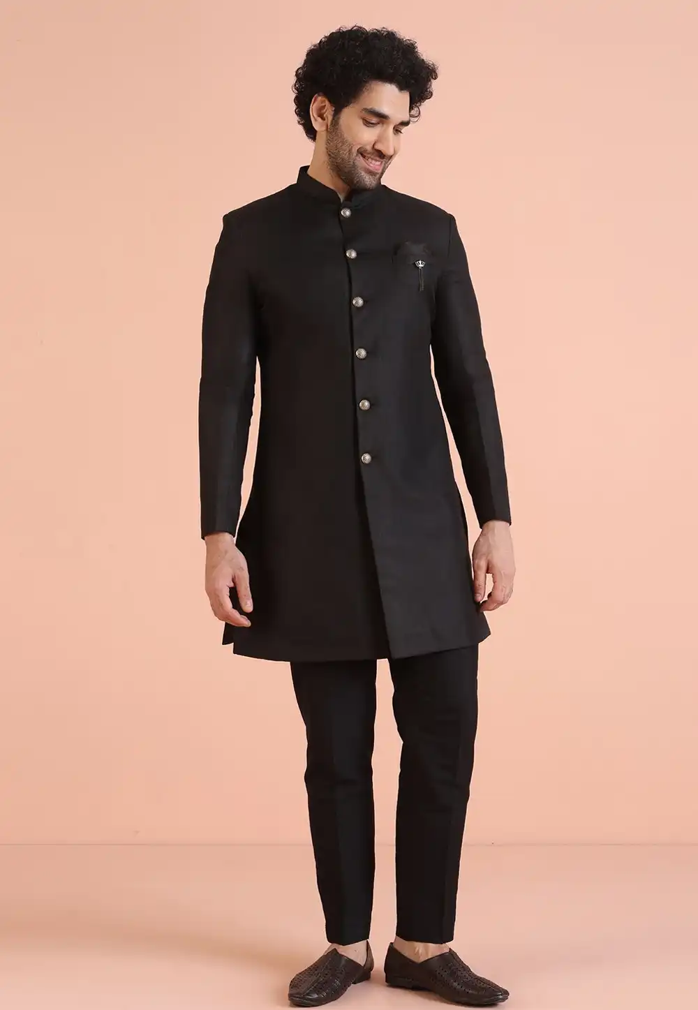 Black Dupion Indo Western Suit 313948
