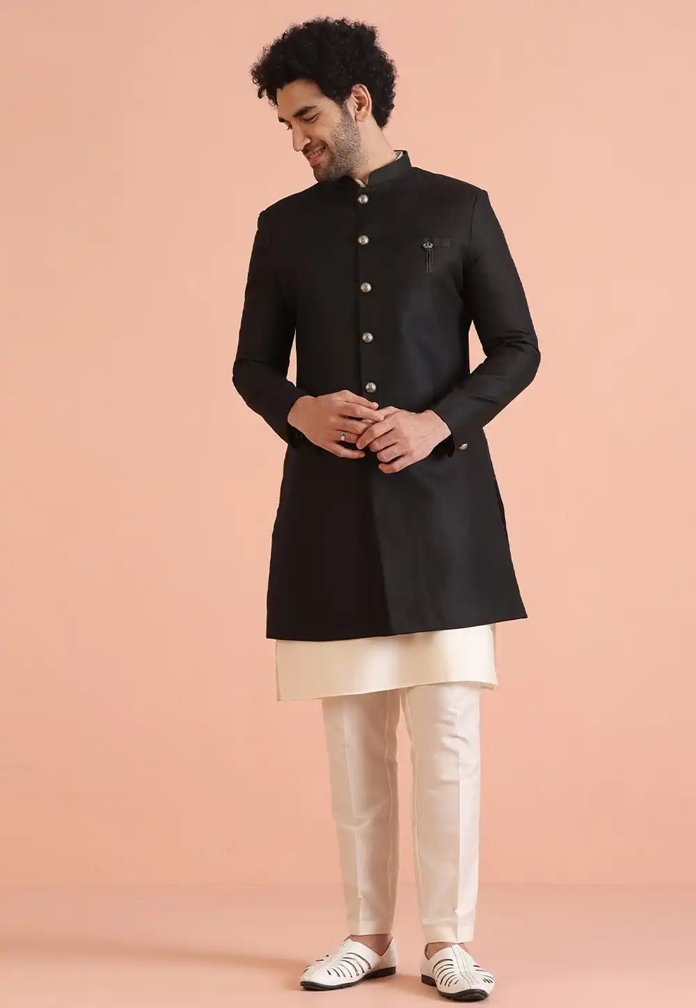 Black Dupion Indo Western Suit 313949
