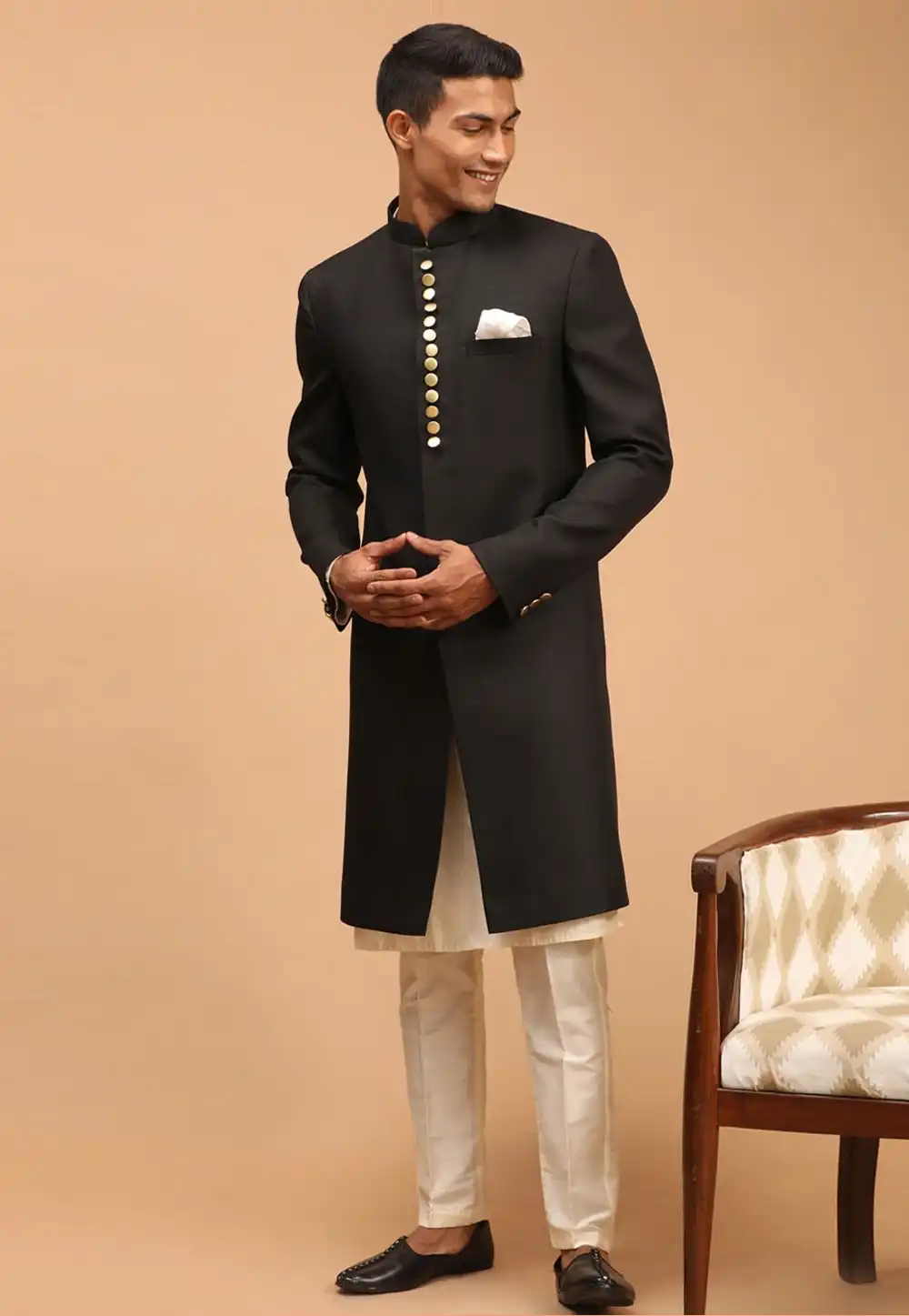 Black Dupion Indo Western Suit 313951