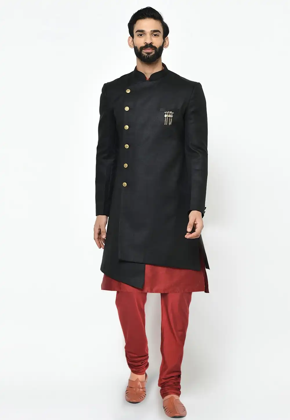 Black Dupion Indo Western Suit 313953