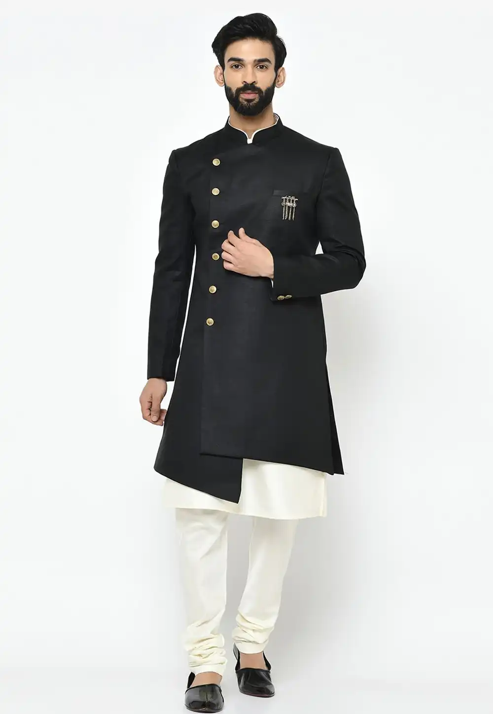Black Dupion Indo Western Suit 313954