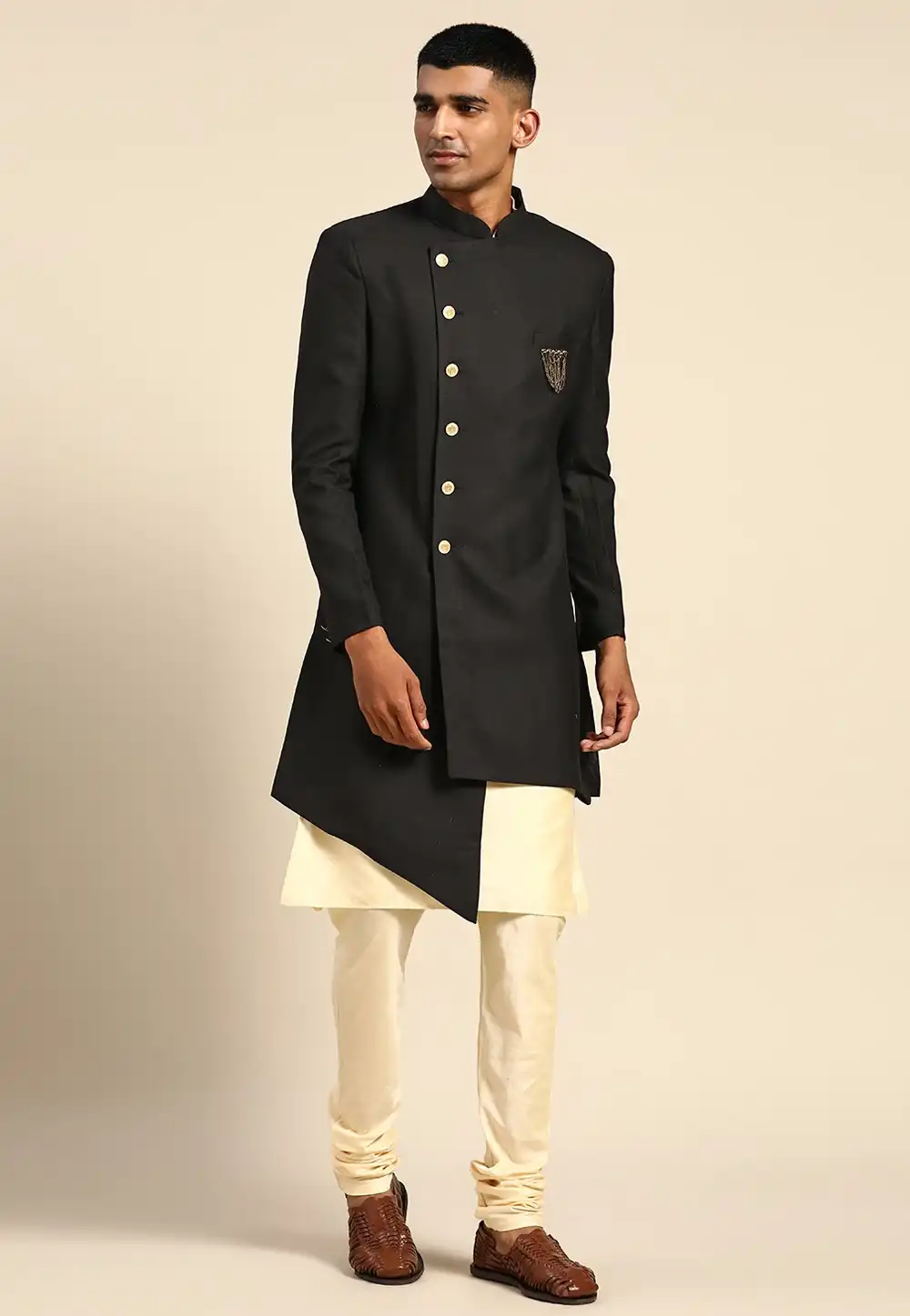 Black Dupion Indo Western Suit 313955