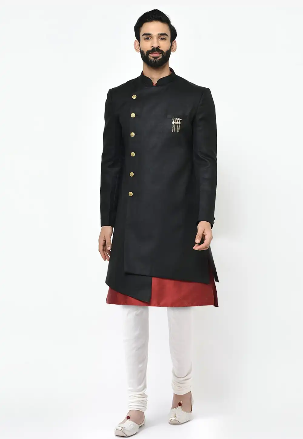 Black Dupion Indo Western Suit 313956