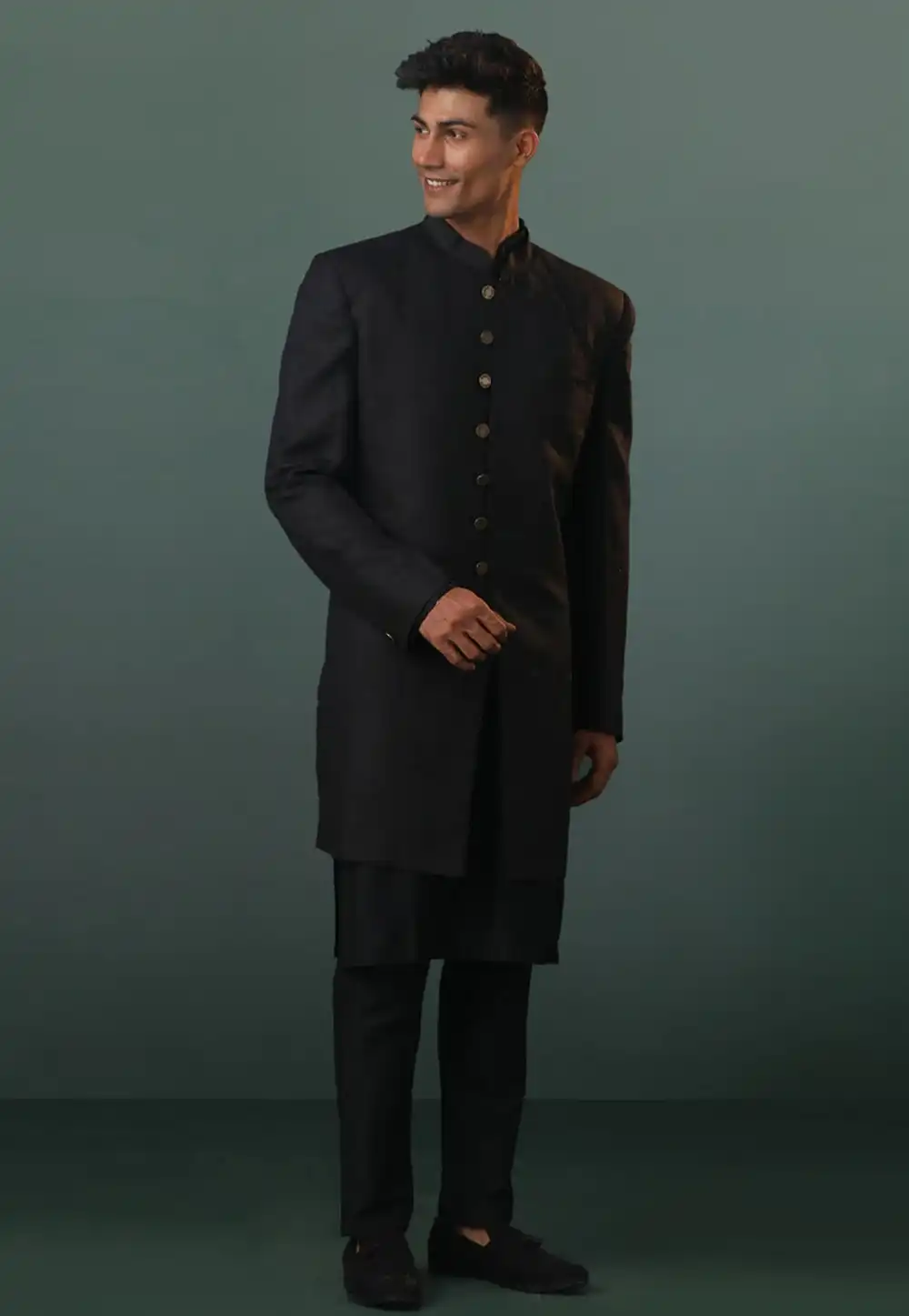 Black Dupion Indo Western Suit 313958
