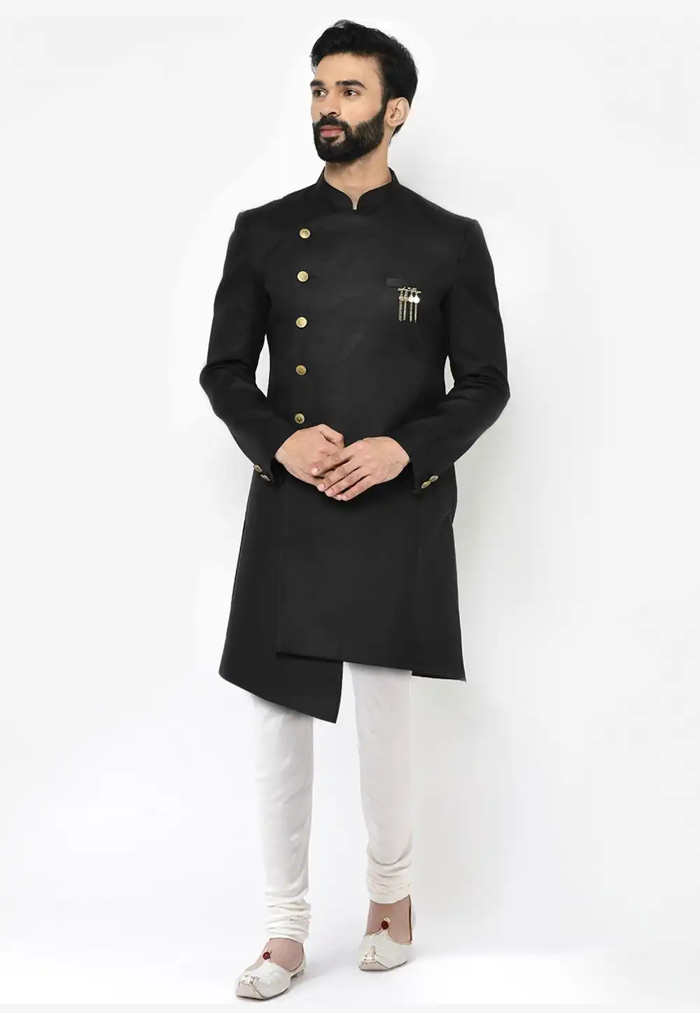 Black Dupion Indo Western Suit 313959
