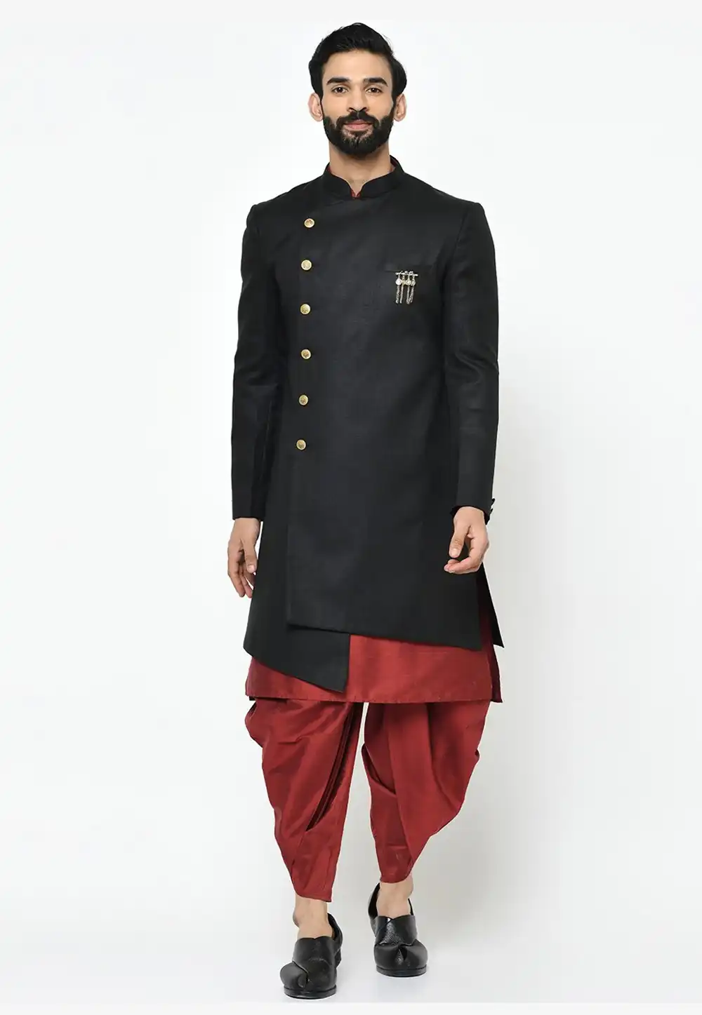 Black Dupion Indo Western Suit 313960