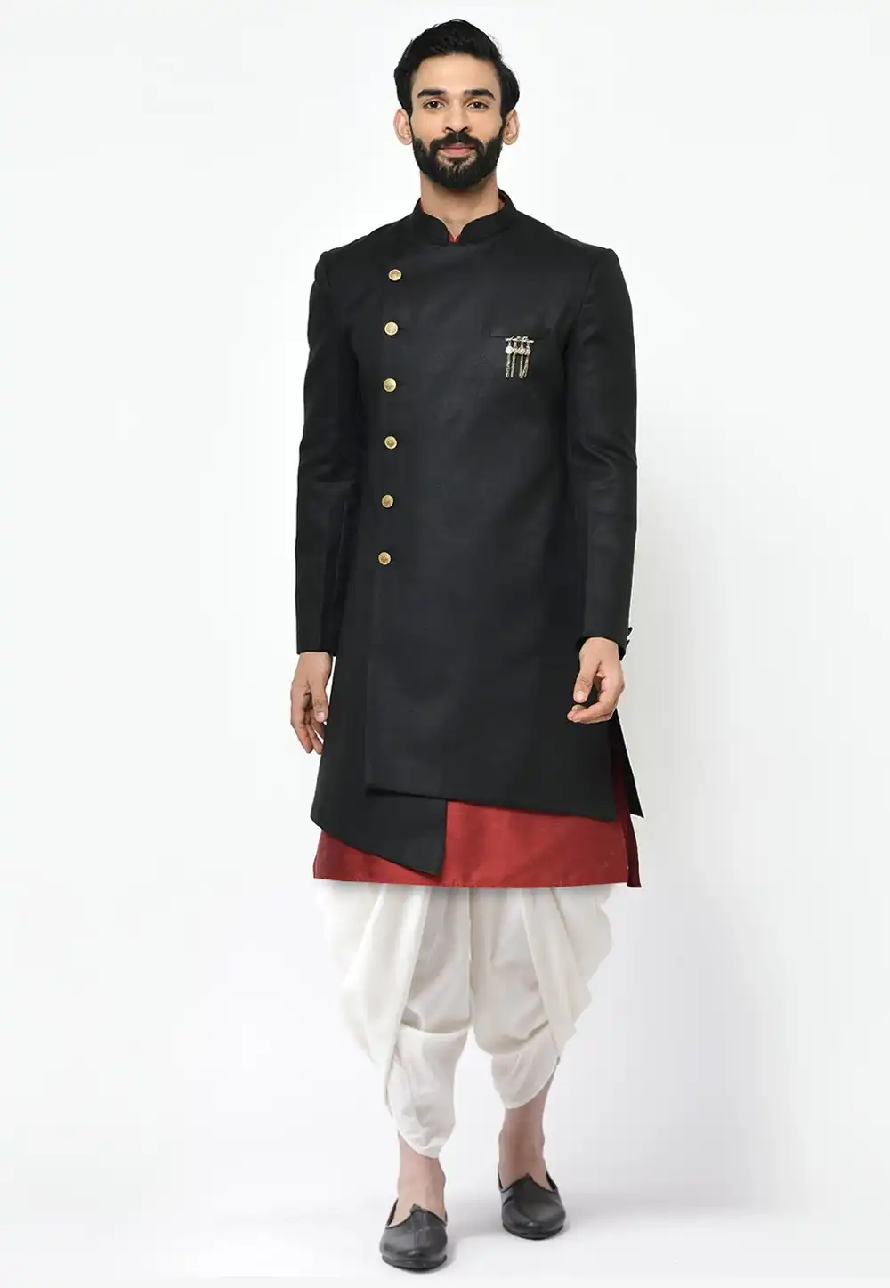 Black Dupion Indo Western Suit 313961