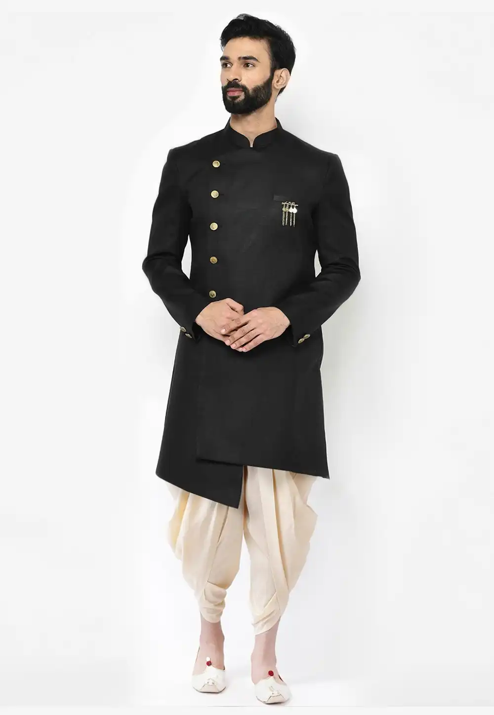 Black Dupion Indo Western Suit 313962