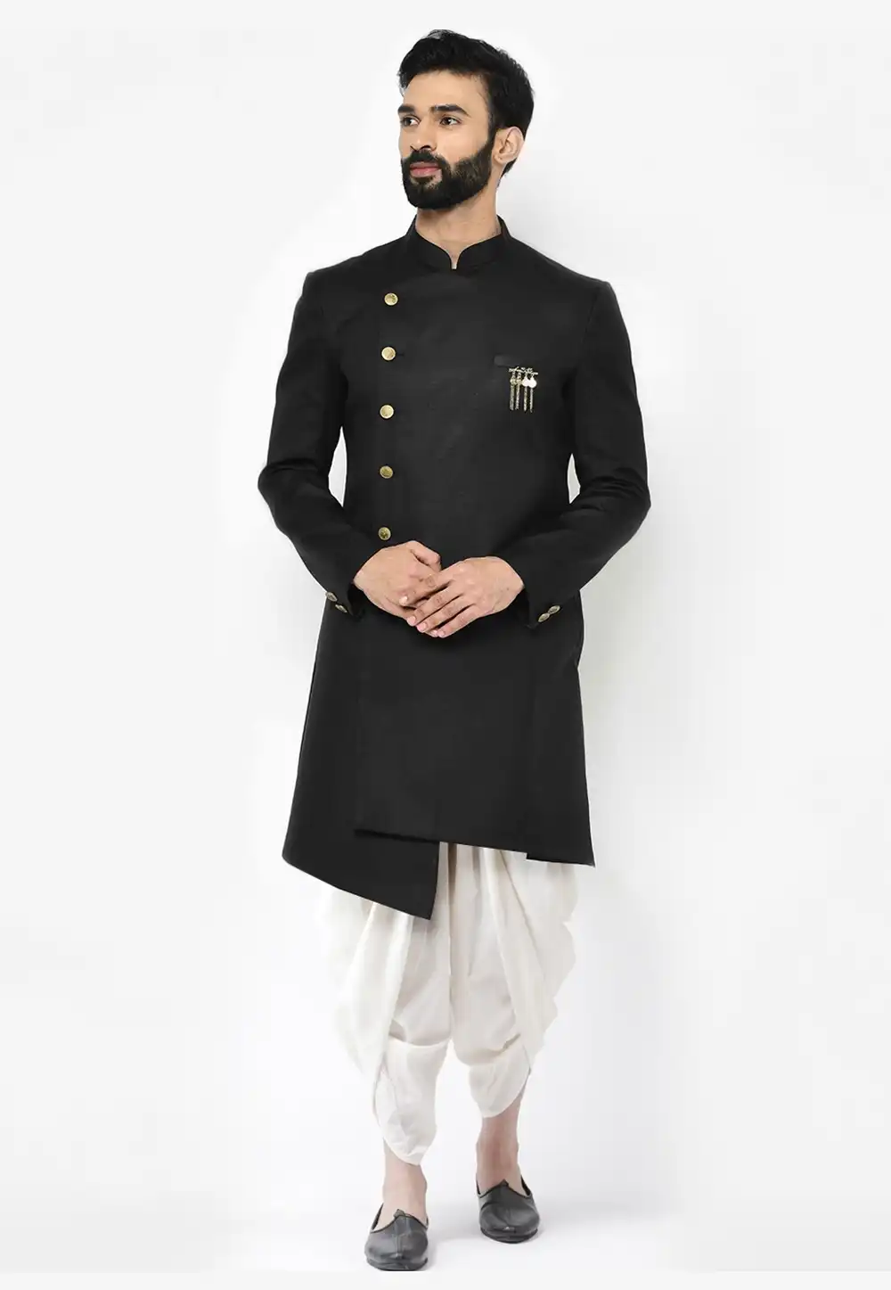 Black Dupion Indo Western Suit 313963