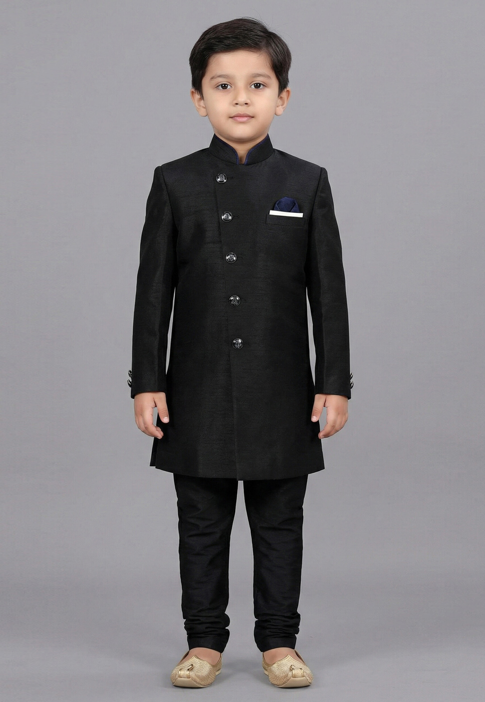 Black Dupion Kids Indo Western Suit 323141
