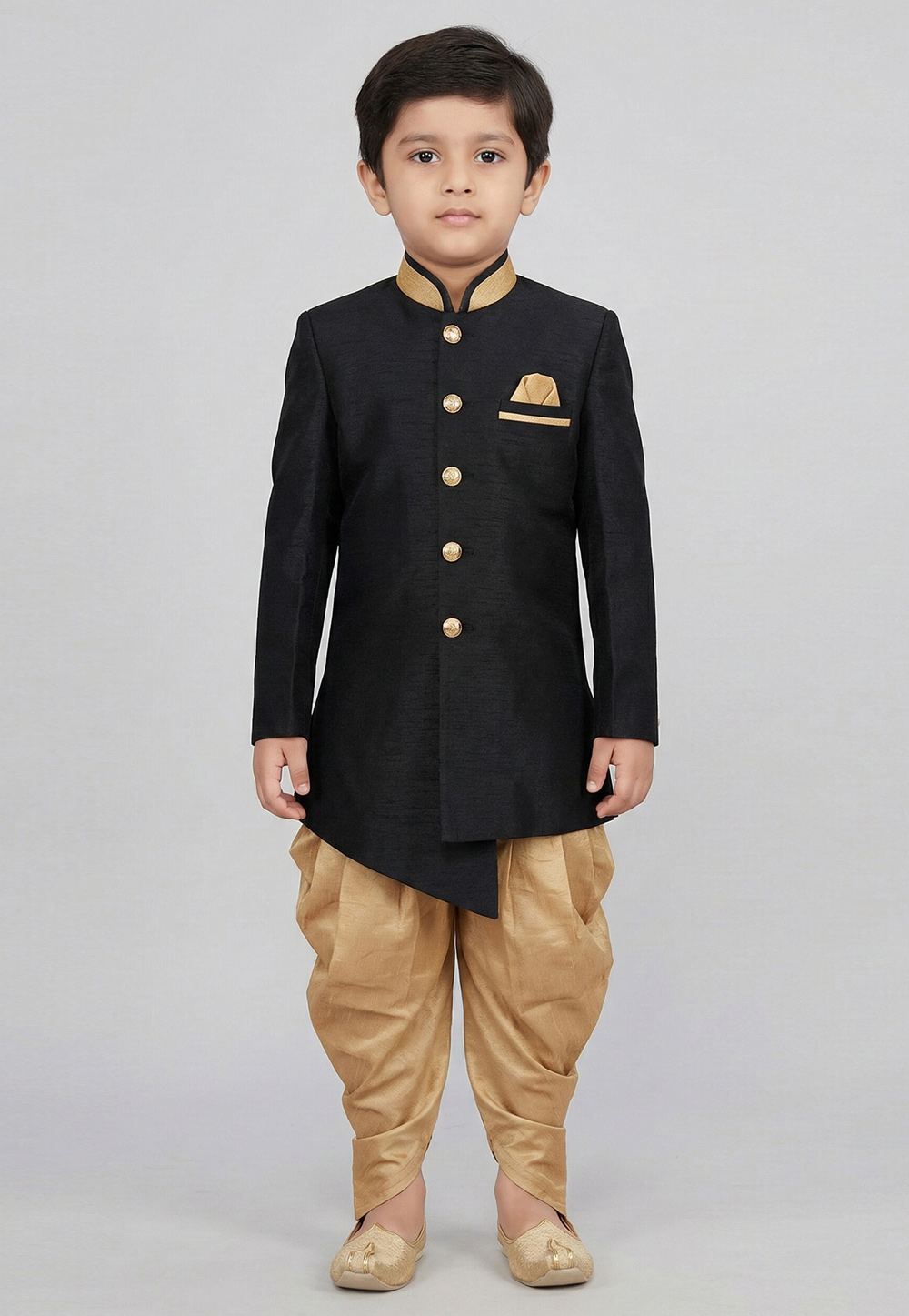 Black Dupion Kids Indo Western Suit 323153