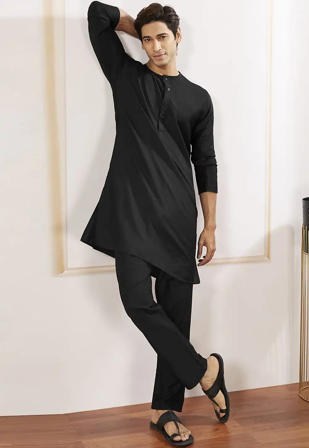 Black Dupion Kurta Pajama 314240