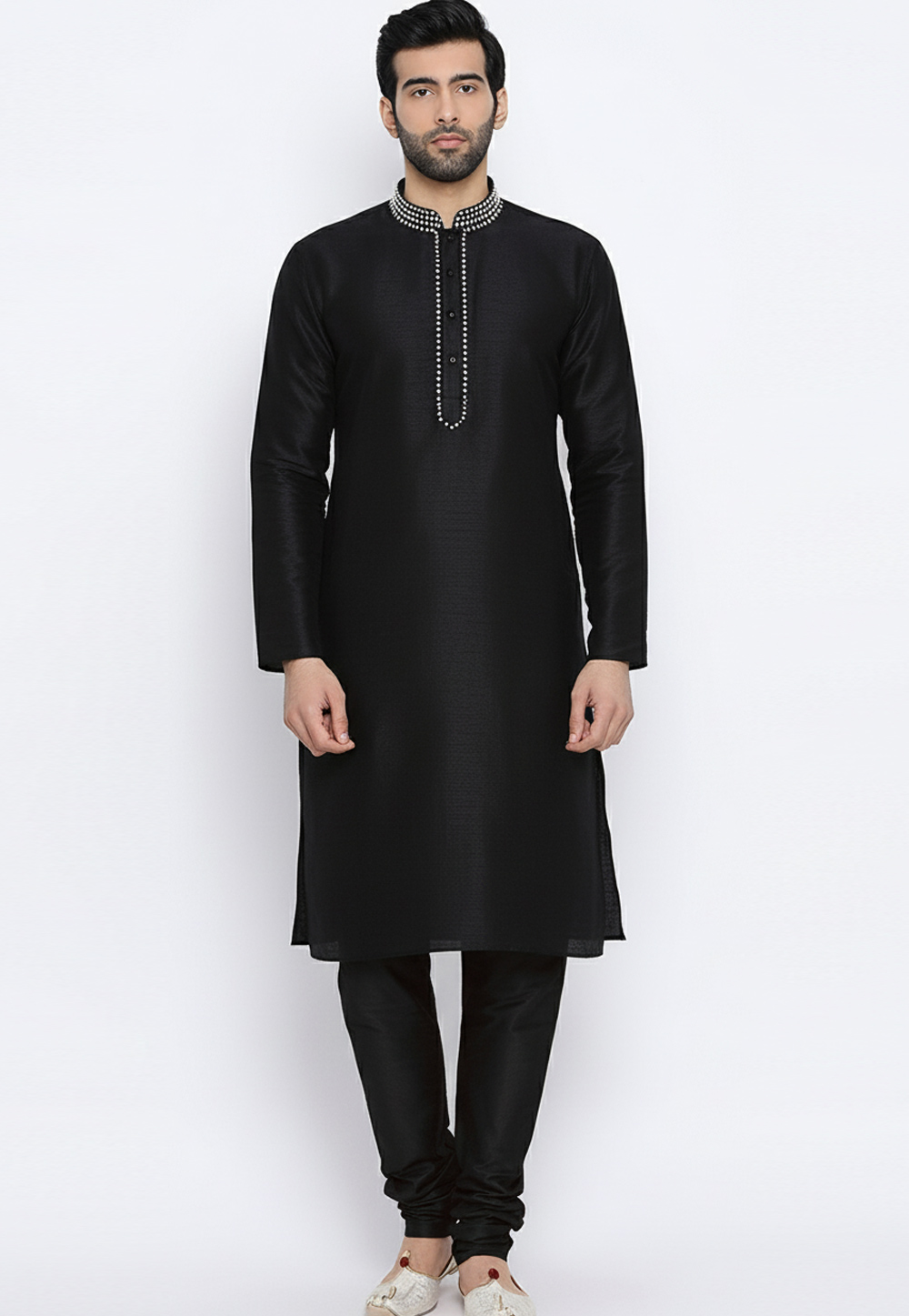 Black Dupion Kurta Pajama 319972