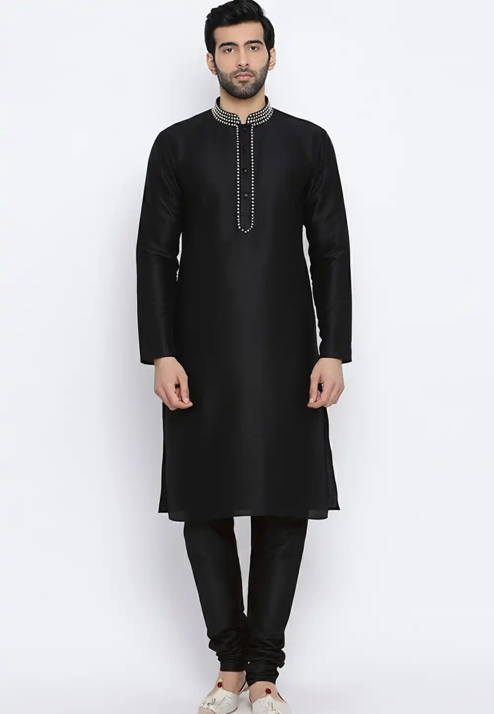 Black Dupion Kurta Pajama 319972