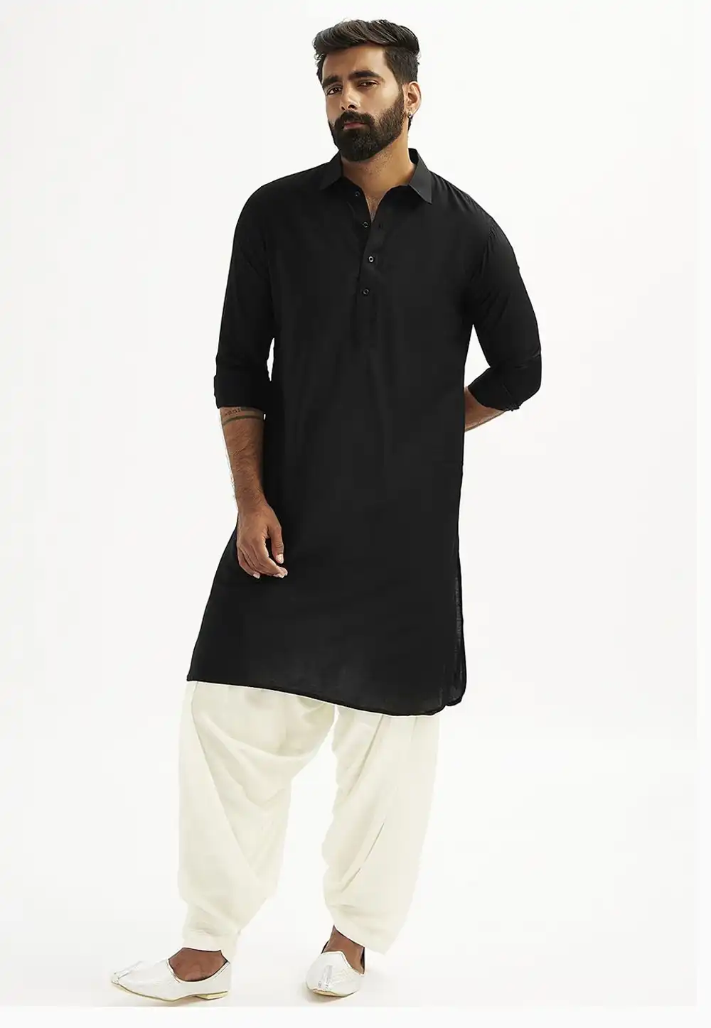 Black Dupion Pathani Suit 314244