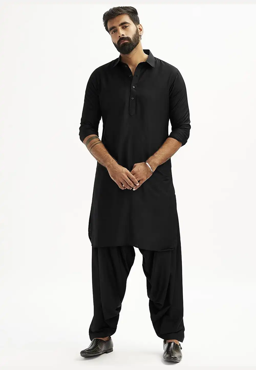 Black Dupion Pathani Suit 314245