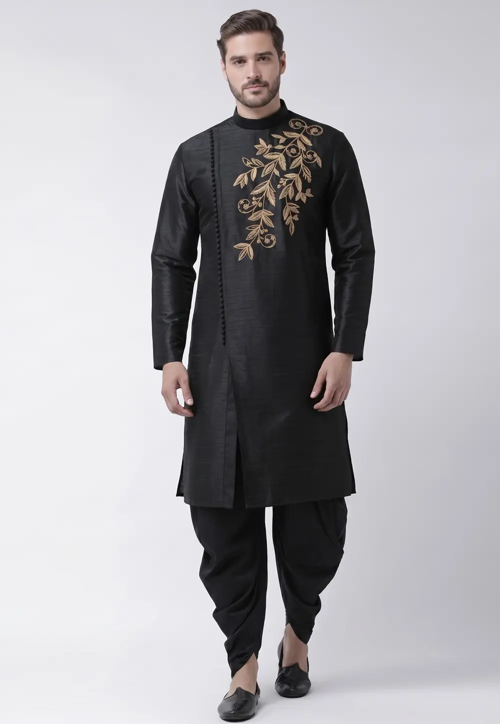 Black Dupion Silk Dhoti Kurta 331955