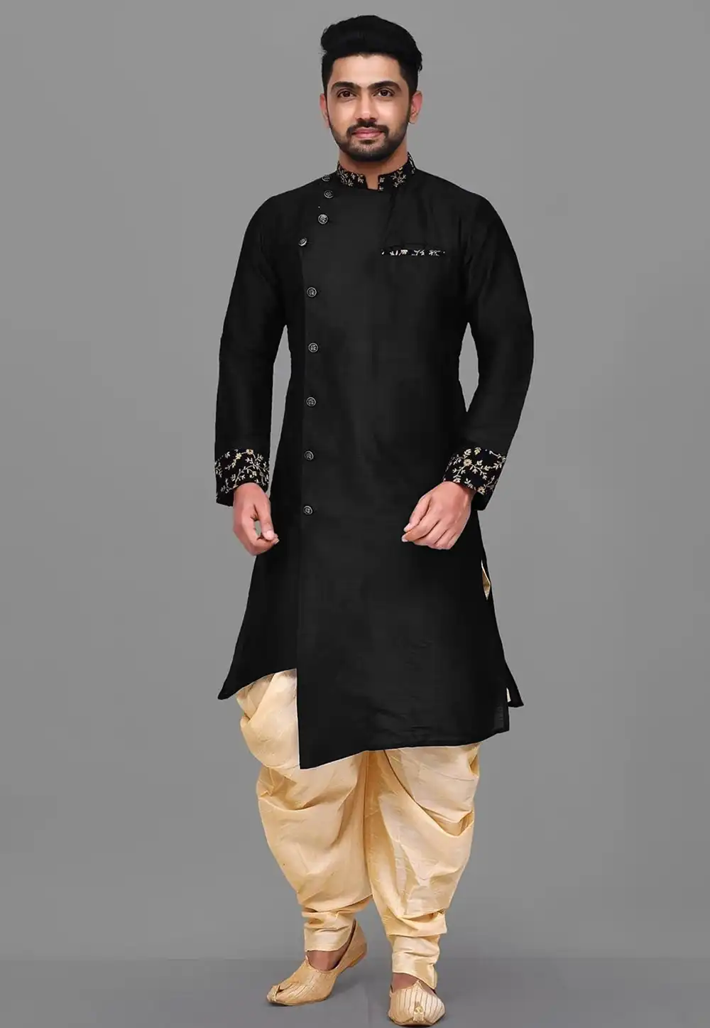 Black Dupion Silk Dhoti Kurta 284900
