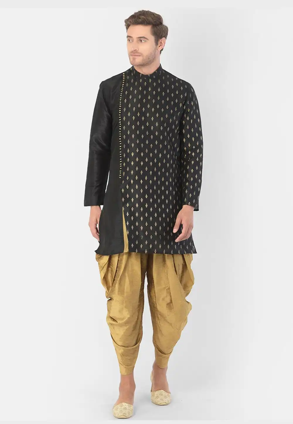 Black Dupion Silk Dhoti Kurta 286438