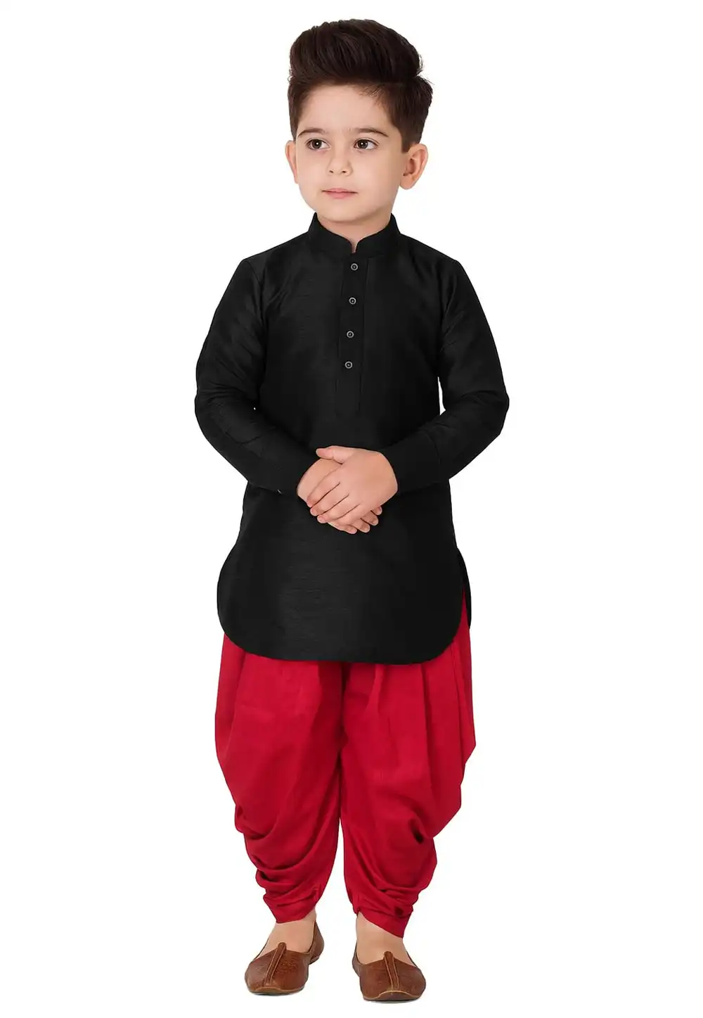 Black Dupion Silk Kids Dhoti Kurta 321226