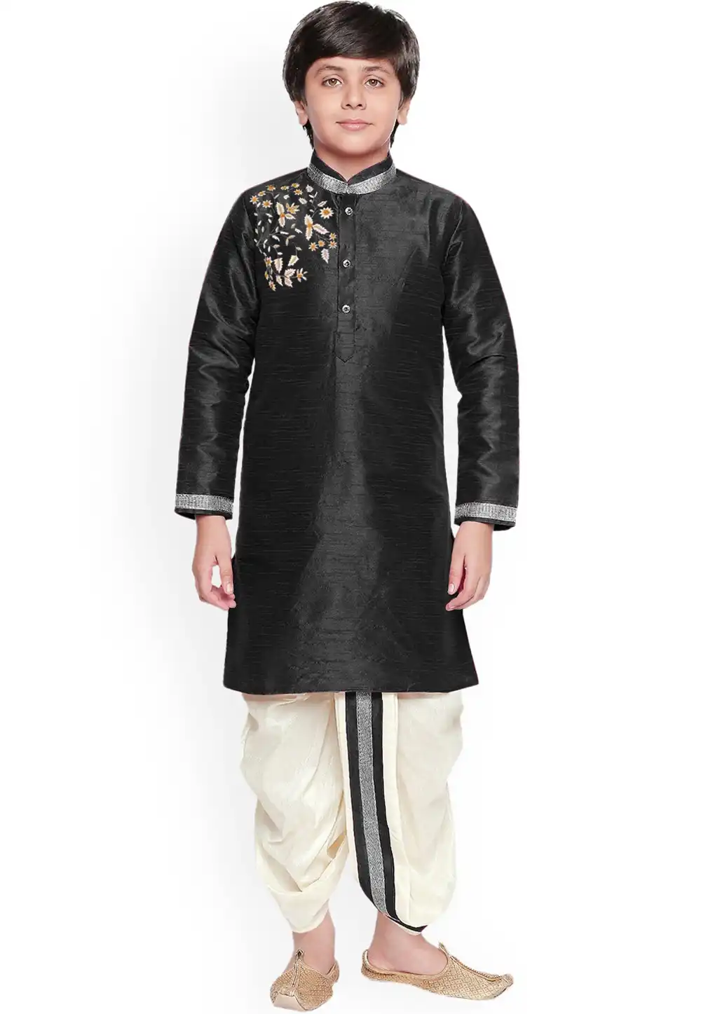 Black Dupion Silk Kids Dhoti Kurta 316875