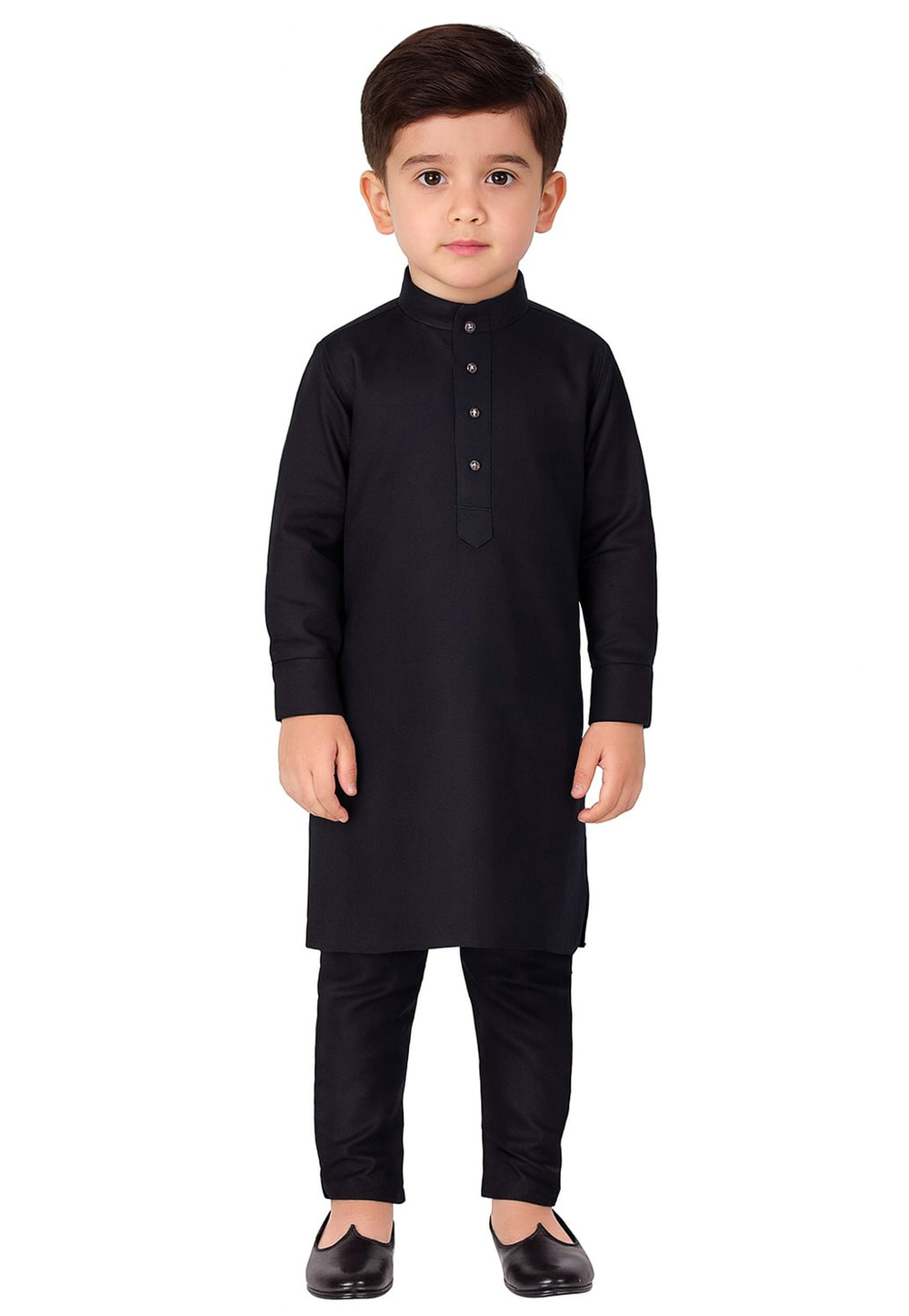 Black Dupion Silk Kids Kurta Pajama 321228