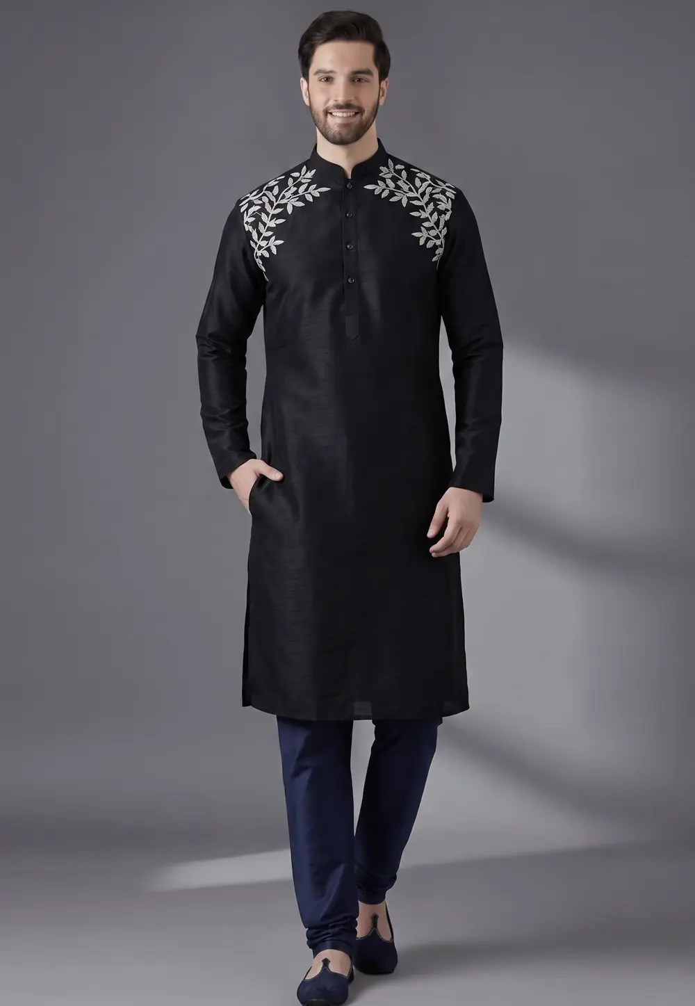 Black Dupion Silk Kurta Pajama 331935