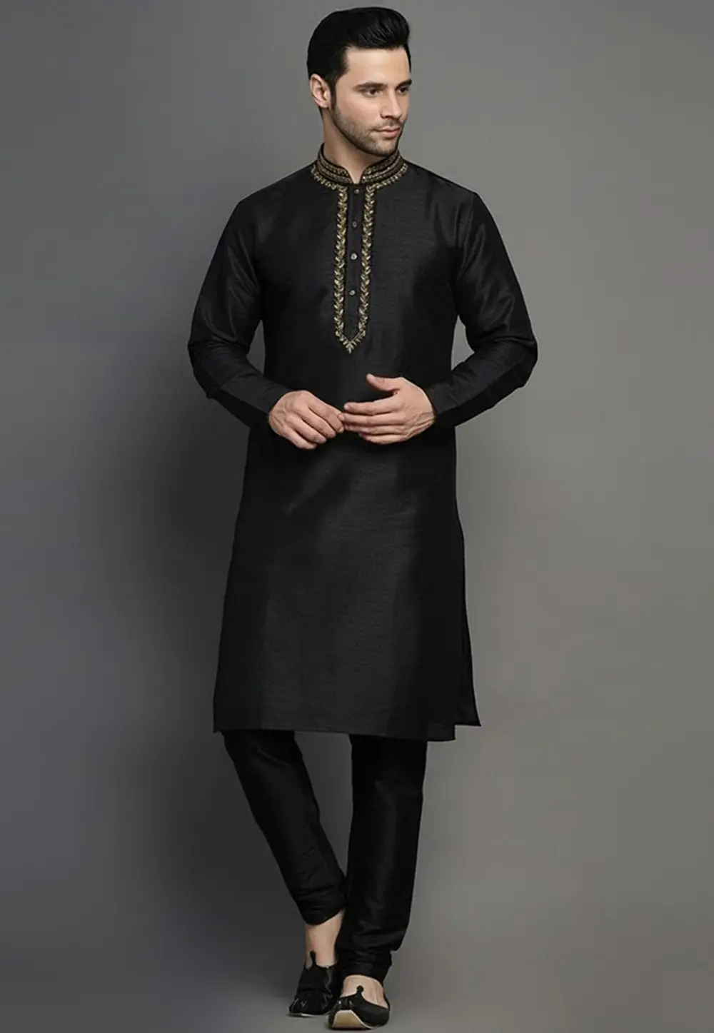 Black Dupion Silk Kurta Pajama 331964