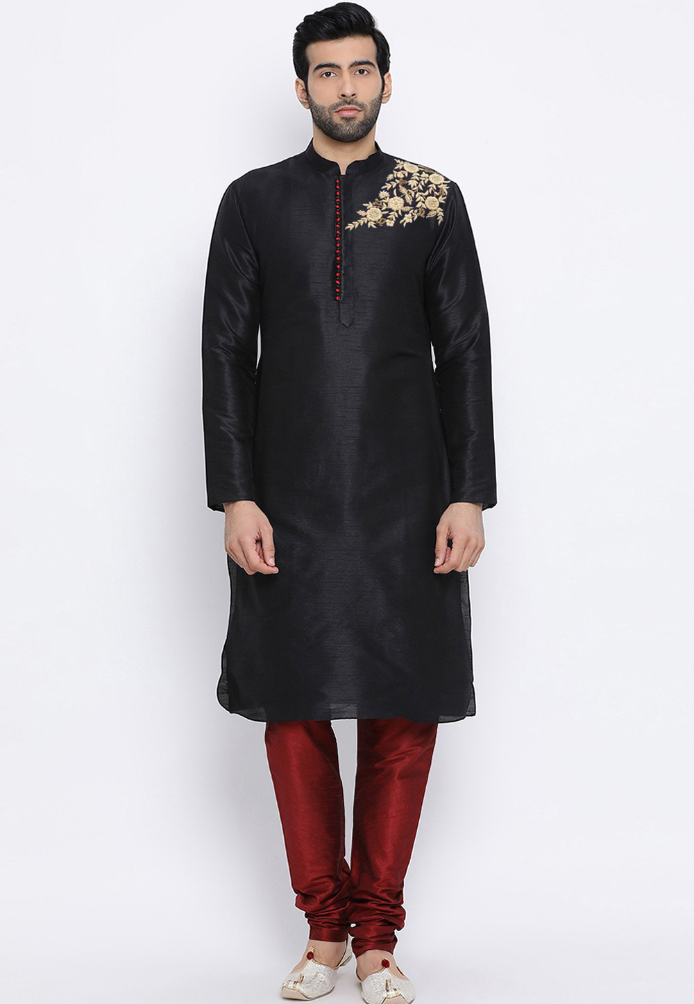 Black Dupion Silk Kurta Pajama 305156