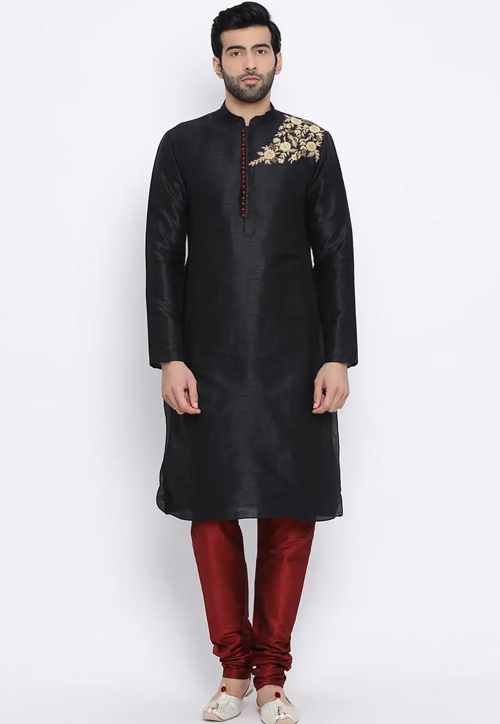 Black Dupion Silk Kurta Pajama 305156