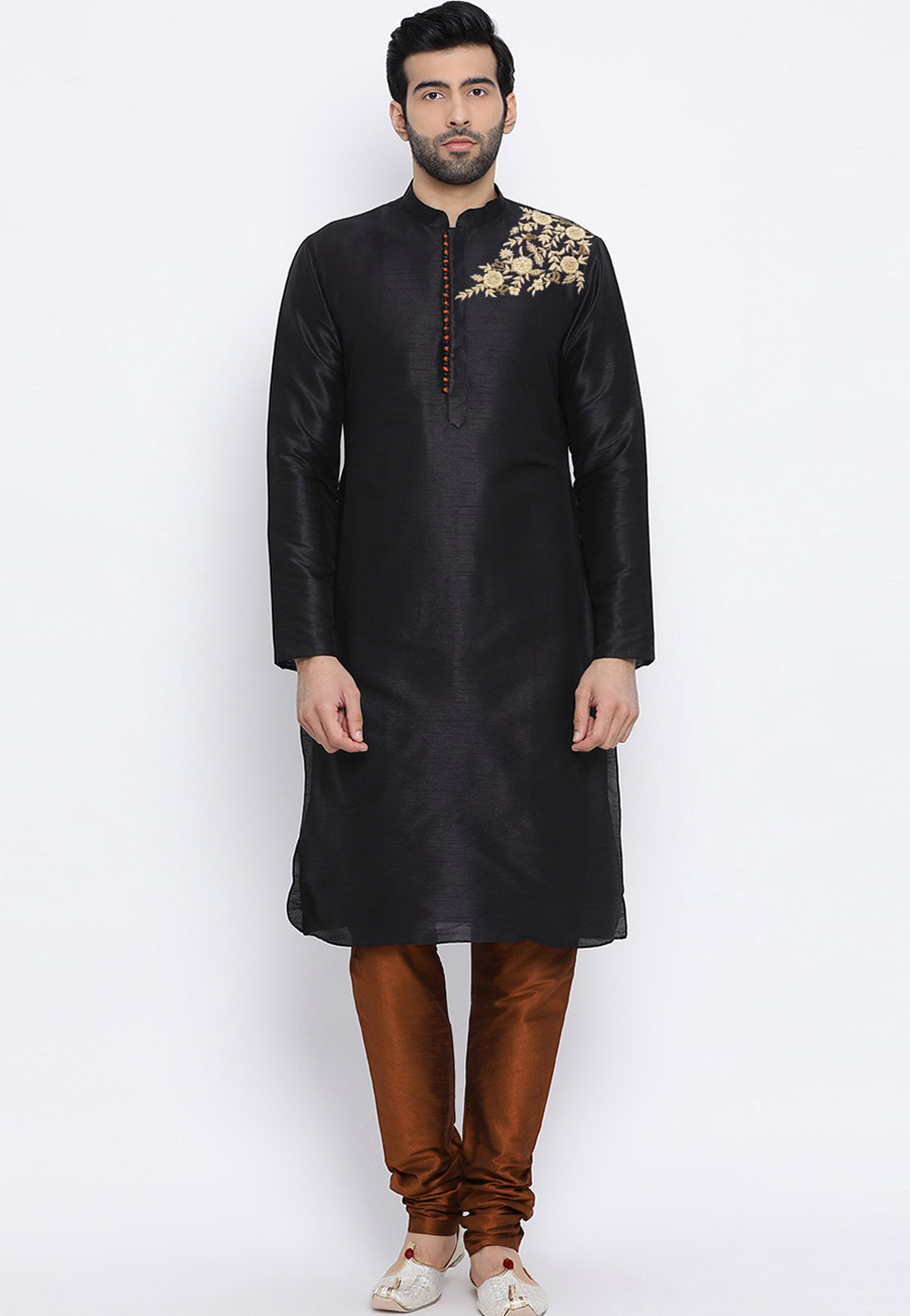 Black Dupion Silk Kurta Pajama 305157